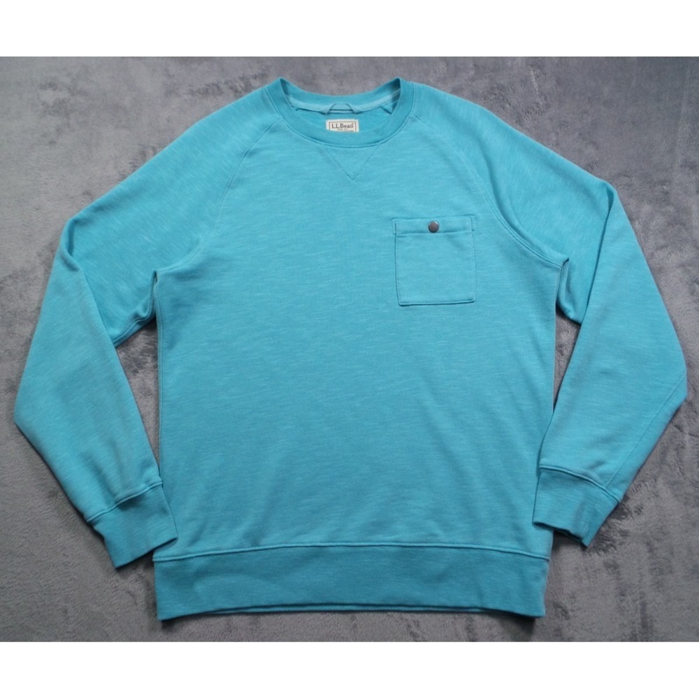 LL Bean‎ Sweatshirt Mens Size Medium Blue Lakewashed Cotton Crewneck Pocket